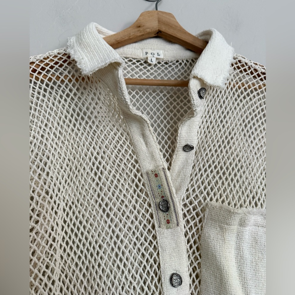 NWOT POL Coastal Nautical Fishnet Button Down Boho Shirt - Size L - Picture 7 of 14
